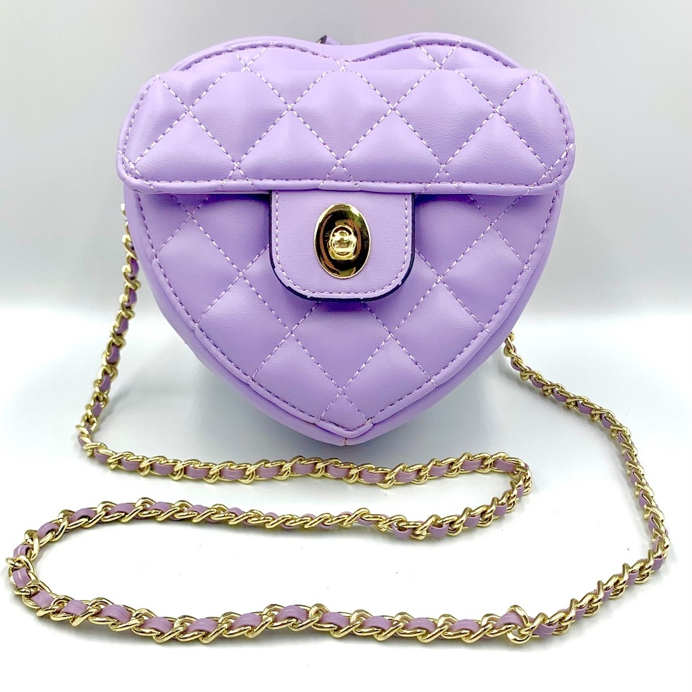 Purple quilted heart shape crossbody/shoulder bag gold-tone chain balletcore